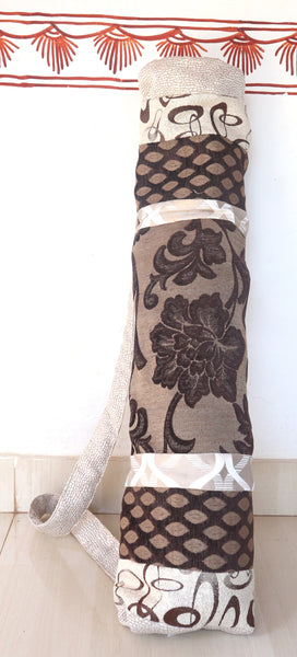 Yoga Mat Bag: Beige Brown, Contemporary Design, Fancy Indian Fabric, f –  PADUKAS ARTISANS